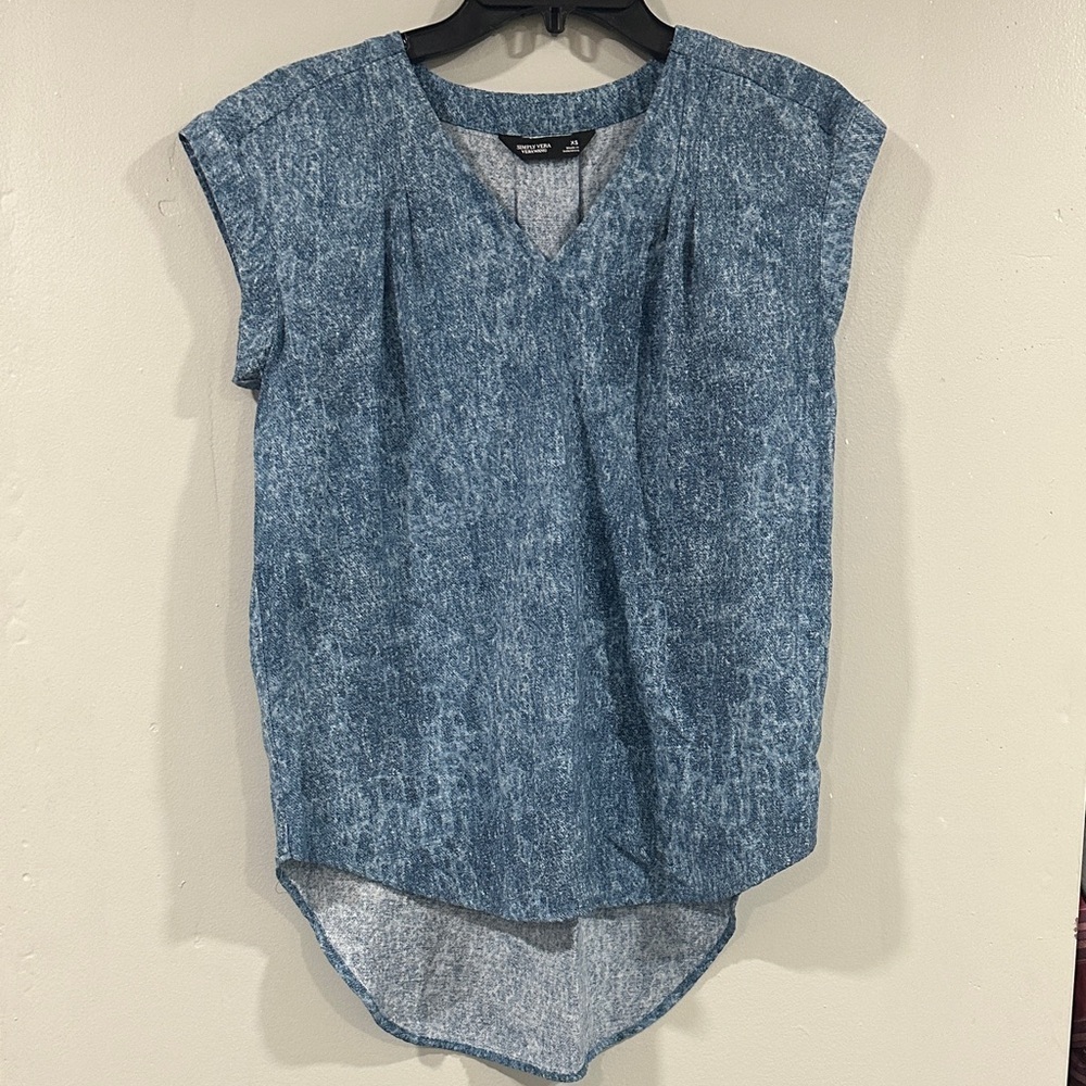 Simply Vera Vera Wang Blue V-Neck Blouse XS Rayon blend - Picture 1 of 6